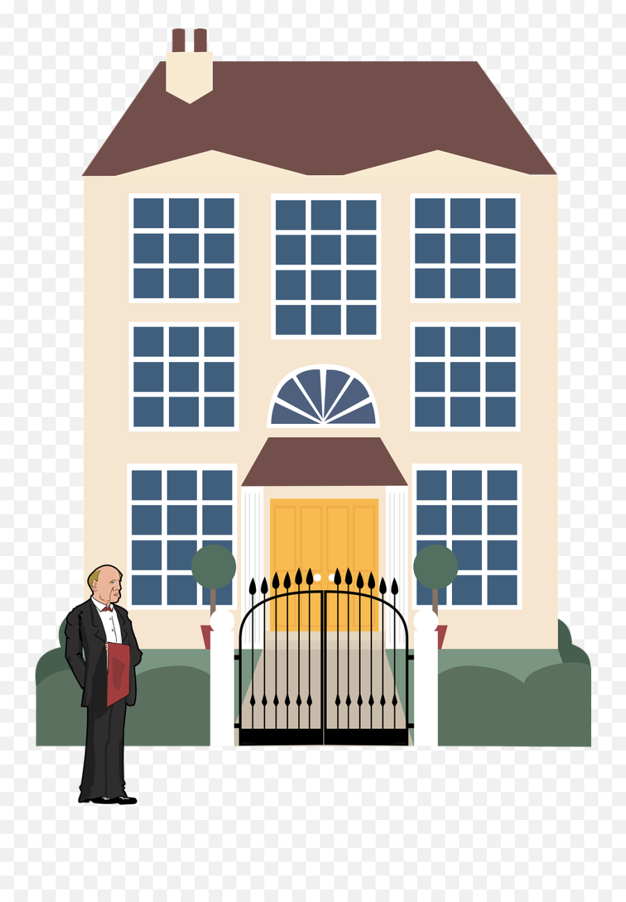 Mansion Butler Rich Yard House - Rich People House Clip Art Png,Butler Icon