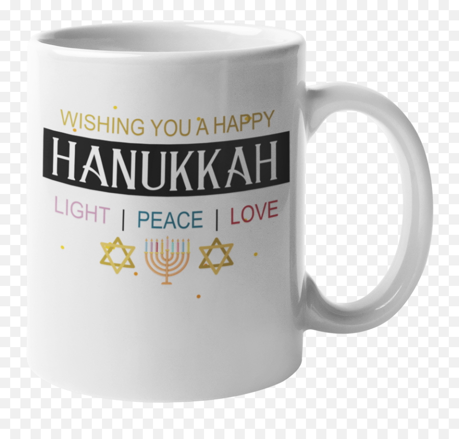 Wishing You A Happy Hanukkah Light Peace U0026 Love With Menorah And Star Of David Print Coffee Tea Mug Cup Candle Holder Chanukah Party Decoration - Köszi Az Összes Orgazmust Png,Hanukkah Icon