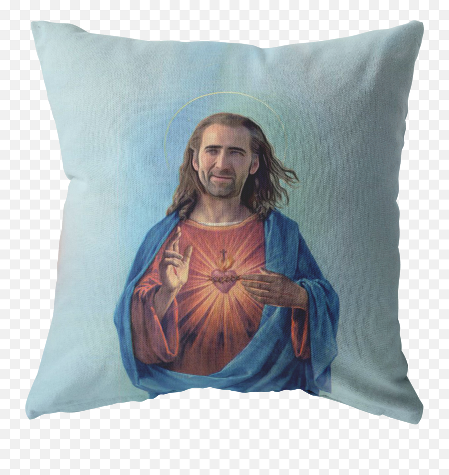 Nicolas Cage As Jesus Throw Pillow - Nicolas Cage Pillow Meme Png,Nicolas Cage Png