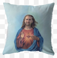 Nicolas Cage As Jesus Throw Pillow - Nicolas Cage Pillow Meme Png,Nicolas Cage Png