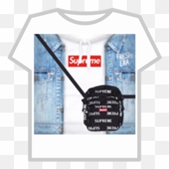 supreme logo denim jacket with white hoodie roblox t shirt