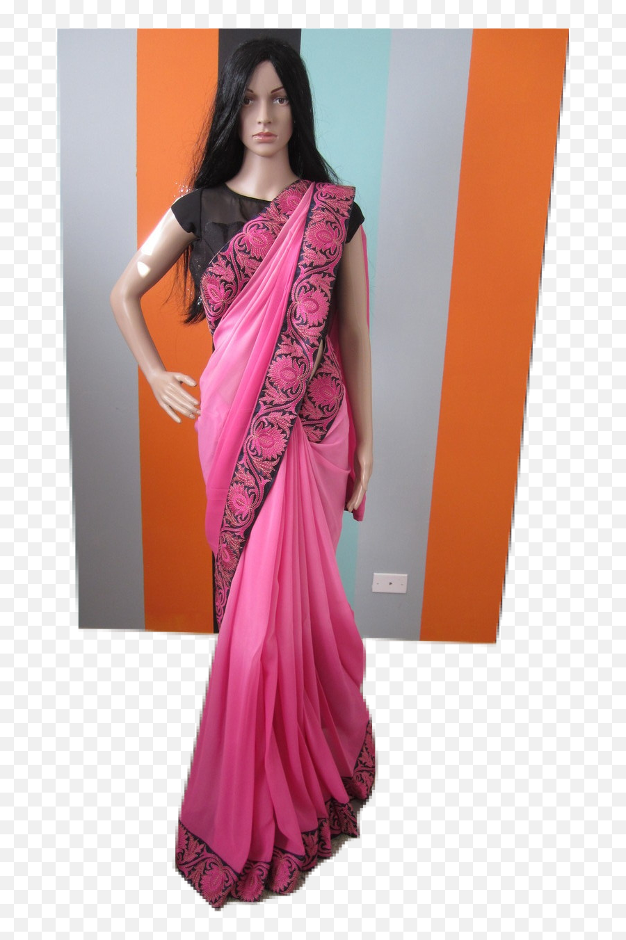 Download Hd Bollywood Inspired Pink Shaded Saree W Black - Photo Shoot Png,Sequins Png