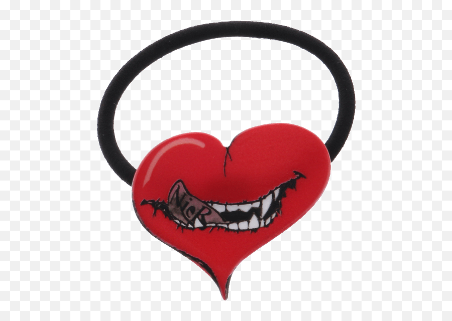 Japen Design Evil Smile Red Heart Shaped Black Elastic Hair Tie Bands Uv Print Accessories For Women Girls - Happy Png,Evil Smile Png