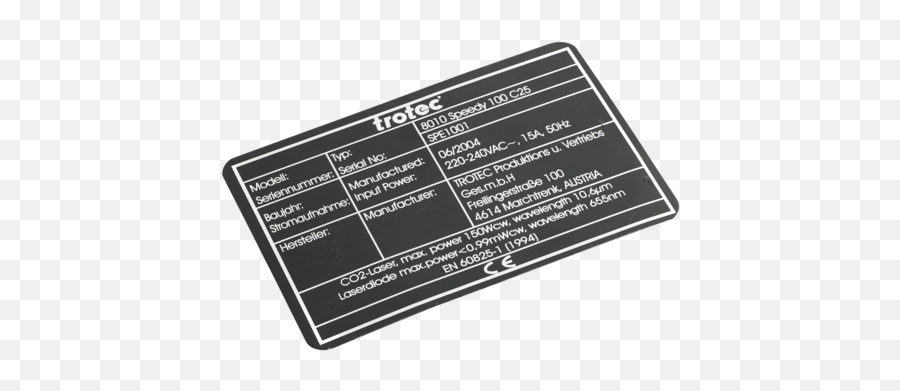 Trotec Laser Marking Dataplates And Industrial Tags Usa - Plaque Metal Numero De Serie Png,Nameplate Png