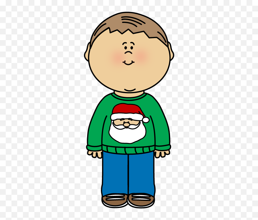 Kid Wearing A Christmas Sweater Clip Art - Little Boy On Kids Christmas Sweater Clip Art Png,Christmas Sweater Png