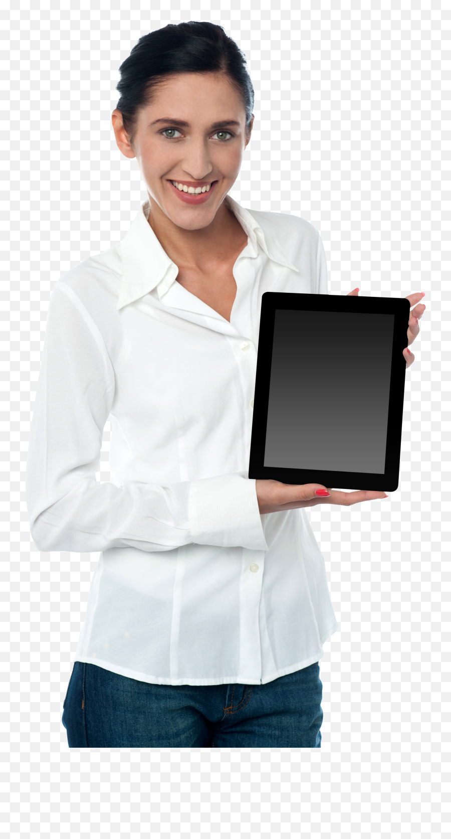 Download Woman Holding Ipad Png Image