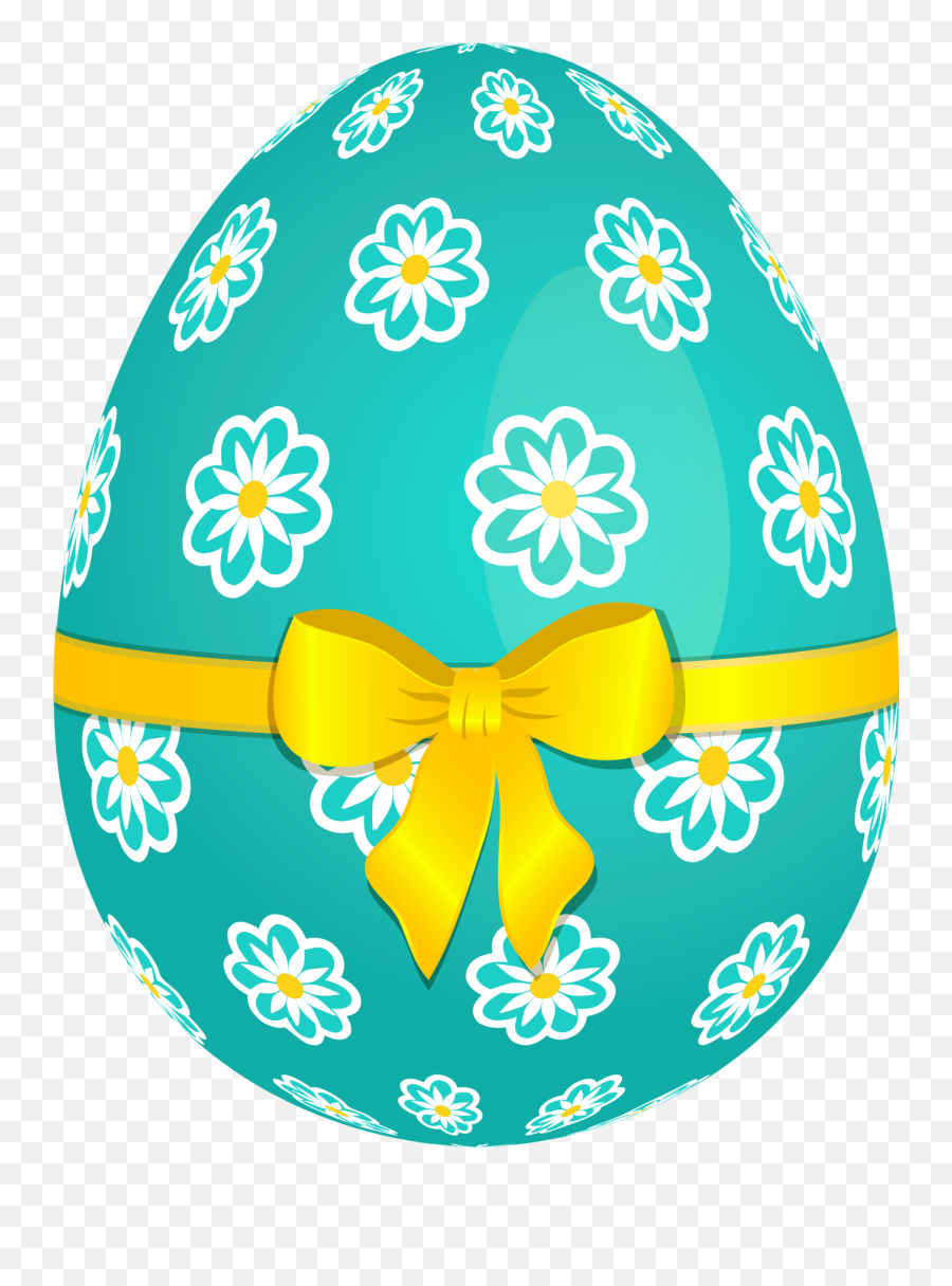 Easter Png Sky Blue Egg With Flowers And Yellow Bow - Easter Egg Transparent Background,Happy Easter Png