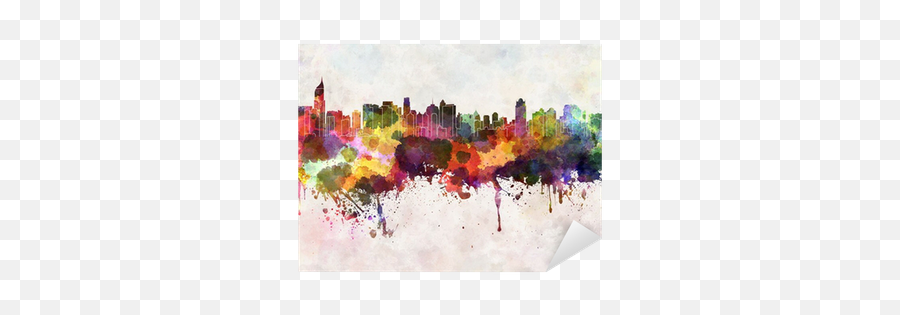 Jakarta Skyline In Watercolor Background Sticker U2022 Pixers - We Live To Change Paintings Of Jakarta Png,Watercolor Background Png