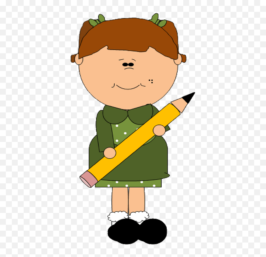 Schoolgirl With The Pencil Clipart - Girl Holding A Pencil Clipart Png,Pencil Clipart Transparent