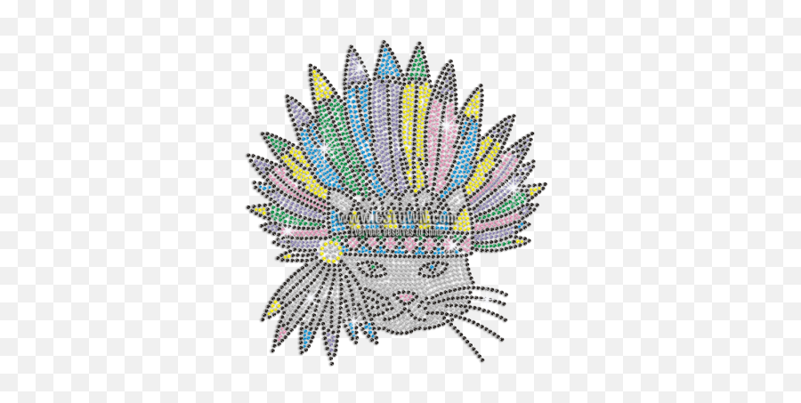 Download Cute Indian Cat In Colorful Feather Hat Iron - On Illustration Png,Nail Head Png