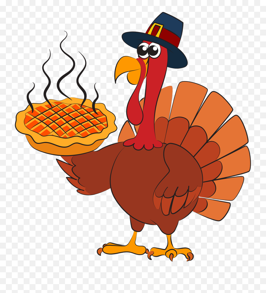 Thanksgiving Turkey In Pilgrim Hat Serving Hot Pumpkin Pie ...