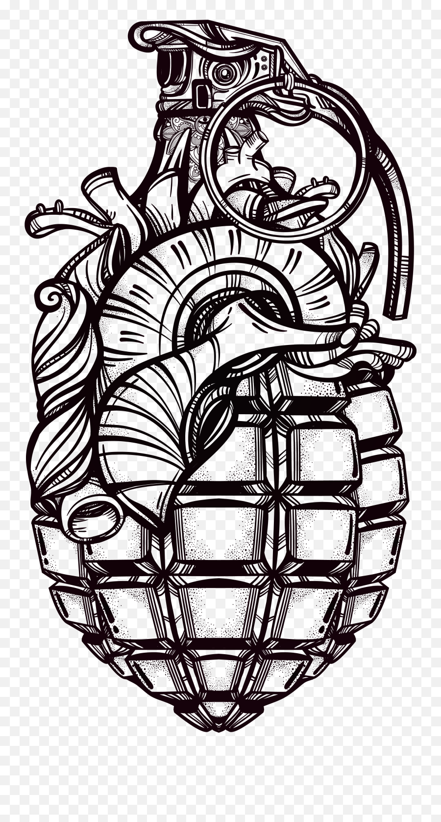 Download Clipart Transparent Library Tattoo Weapon Hand - Human Heart Coloring Pages Png,Grenade Transparent Background
