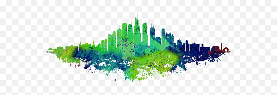 Chicago City Skyline - Lime Green Watercolor On White Background With Caption Iphone Case Watercolor Painting Png,Green Watercolor Png