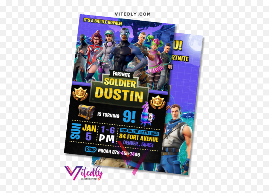 Fortnite Invitation Season 4 With Free Thank You Card Birthday - Fortnite Invitations Png,Fortnite Bus Png