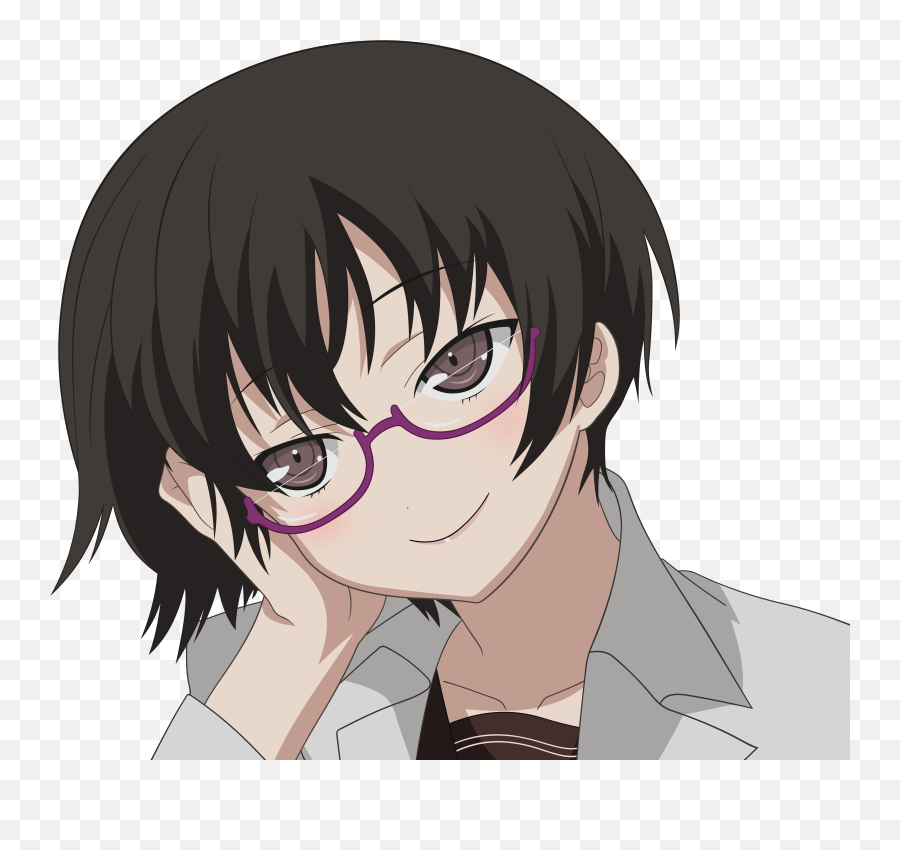 Download Brunettes Glasses Brown Eyes - Anime Girl With Short Brown Hair Png,Anime Glasses Png