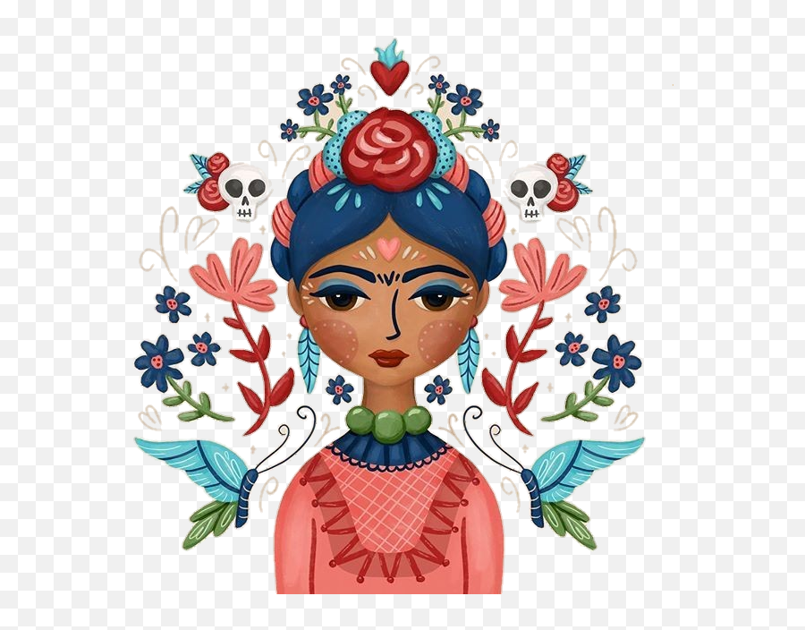 Fridakahlo Sticker - Mexican Lady Embroidery Pattern Frida Kahlo Drawing Cute Png,Frida Kahlo Png