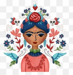 Fridakahlo Sticker - Mexican Lady Embroidery Pattern Frida Kahlo Drawing Cute Png,Frida Kahlo Png