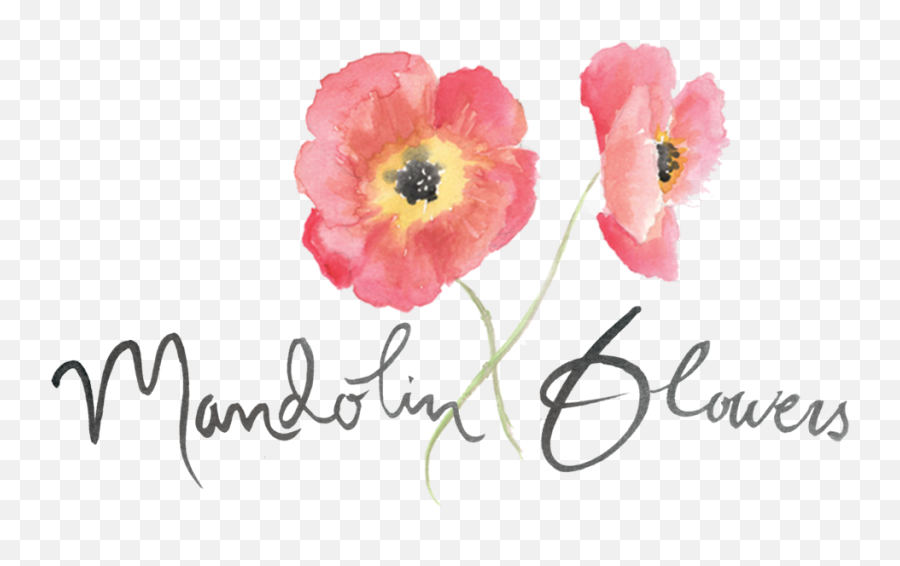 Watercolor Pink Peach Yellow Flower With Dark Center Hand - Corn Poppy Png,Yellow Flower Logo