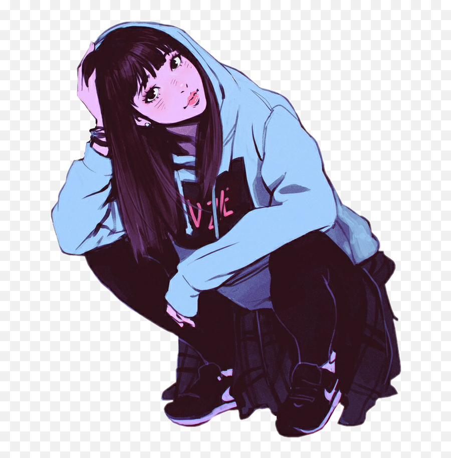 Aesthetic Black Hair Anime Girl Tumblr - Largest Wallpaper Anime Aesthetic Png,Cute Anime Icon Tumblr