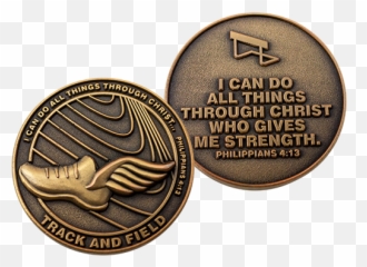 Track Team Antique Gold Plated Sports Coin - Philippians 413 Marco Zero Square Png,Winged Shoe Icon