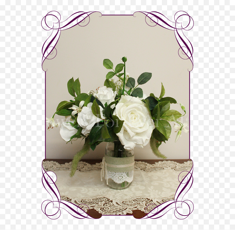 White Roses U0026 Foliage Table Posy - Silk Australian Native Flowers For Cakes Png,Foliage Png