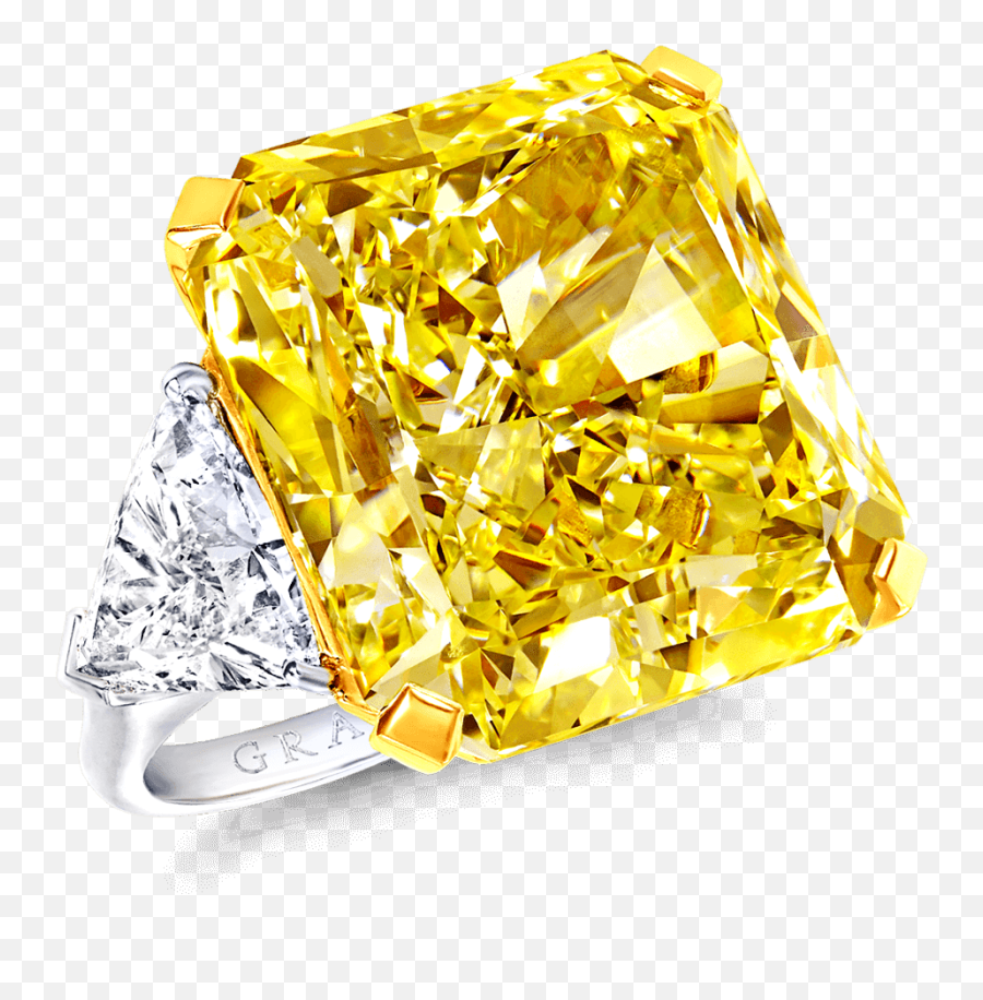 Radiant Cut Yellow And White Diamond Ring Graff - Graff Yellow Diamond Side Png,White Diamond Png