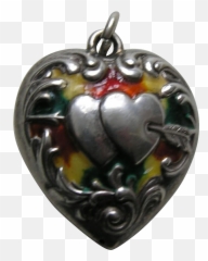 Antique Green Orange Yellow Mottled Enameled Double Heart - Solid png