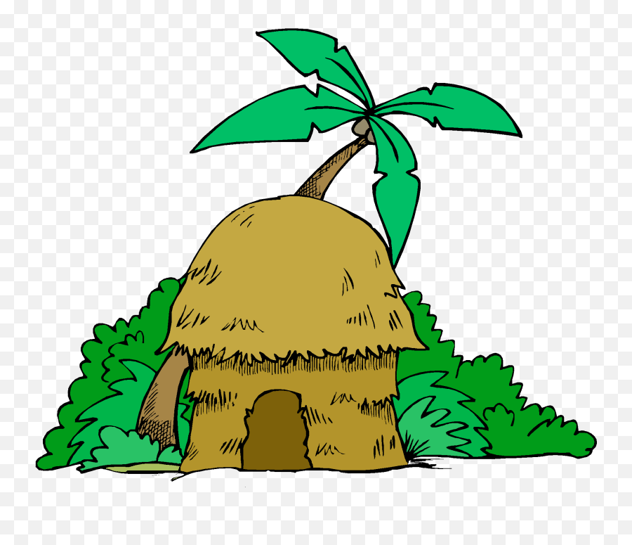 Download Hd Cartoon Jungle Tree - Hut Cartoon Clipart Cartoon Village House Png,Jungle Tree Png