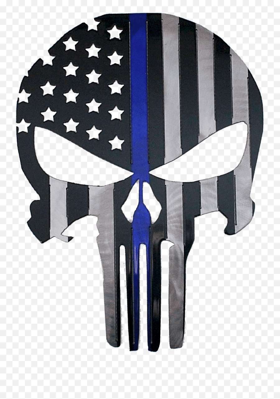 Punisher With Blue Line American Flag Metal - Rebel And American Flag Punisher Skull Png,Punisher Skull Transparent