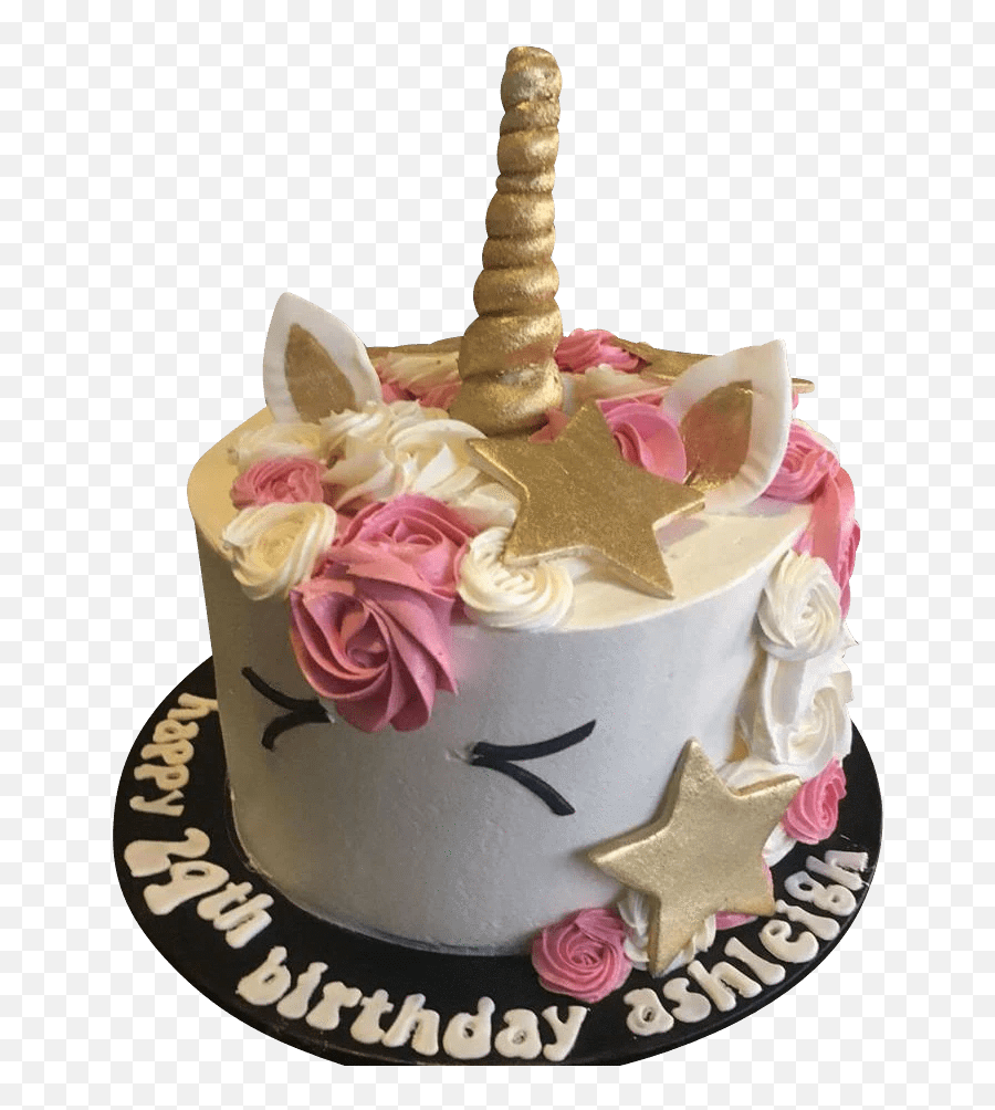 Pink And White Unicorn With Gold Stars Speciality Cake - White And Gold Unicorn Cake Png,Gold Unicorn Png