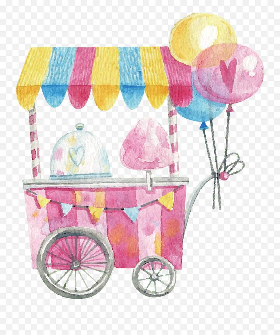 Download Cart Watercolor Candy Cotton Lollipop Hand - Painted Cotton Candy Watercolor Png,Cotton Png