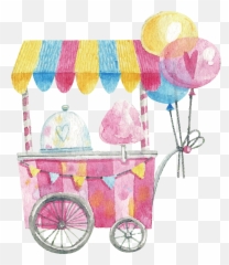 Download Cart Watercolor Candy Cotton Lollipop Hand - Painted Cotton Candy Watercolor Png,Cotton Png