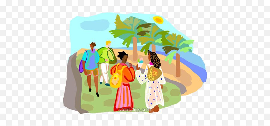 Download Tourists Walking Royalty Free Vector Clip Art - People Walking At The Beach Clipart Png,Group Of People Walking Png