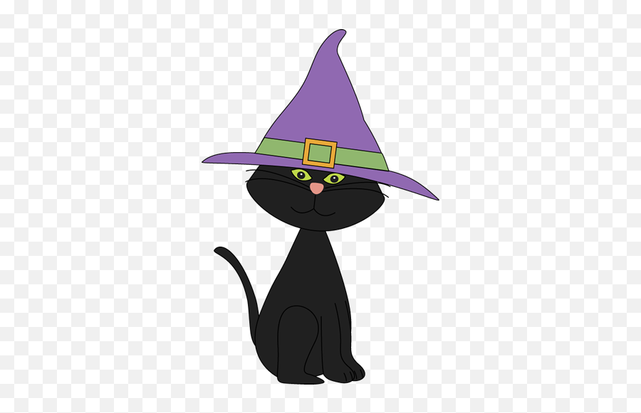 Black Cat Wearing Witches Hat Clip Art - Black Cat Wearing Black Cat With Hat Clipart Png,Witches Hat Png