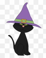 Black Cat Wearing Witches Hat Clip Art - With Clipart png