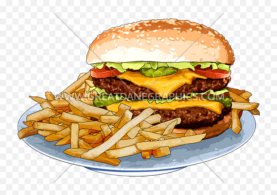Burger U0026 Fries Production Ready Artwork For T - Shirt Printing Burger And Fries Combo Sticker Png,Burger And Fries Png