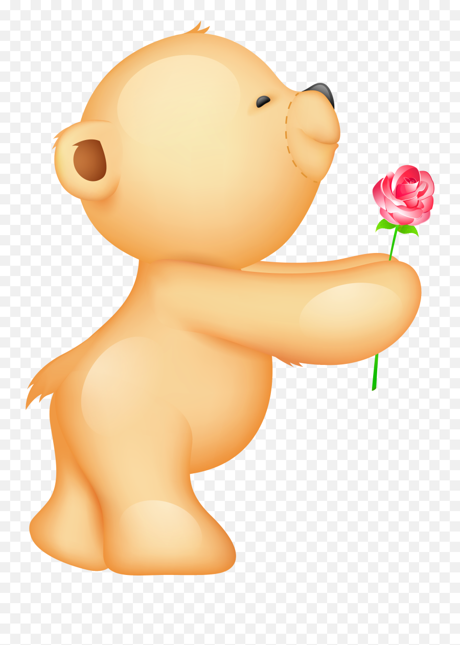 Cute Valentine Teddy With Rose Png Clipart Picture - Teddy Bear Holding Flowers,Cartoon Rose Png