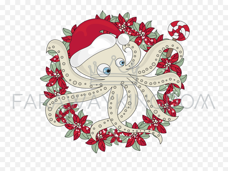 Christmas Octopus Icon New Year Cartoon Vector Illustration Set - Octopus Christmas Png,Octopus Transparent Background