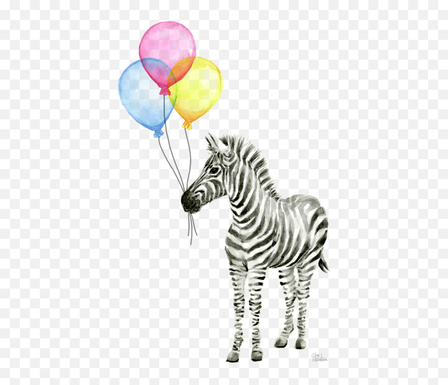 Download Zebra Watercolor With Balloons Onesie For Sale By - Zebra Watercolor Png,Zebra Png