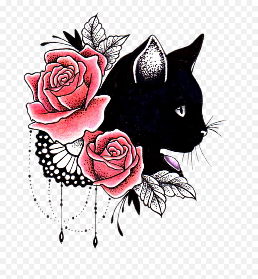 Cat Rose Tattoo Competition - Sticker By Cat With Roses Tattoo Png,Rose Tattoo Png