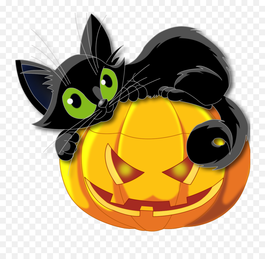 Large Transparent Halloween Pumpkin With Black Cat Clipart - Halloween Png,Black Cat Png