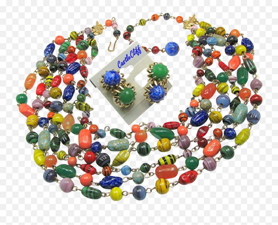 Castlecliffu0027s Awesome Mardi Gras All Glass Set Vintage - Bead Png,Mardi Gras Beads Png