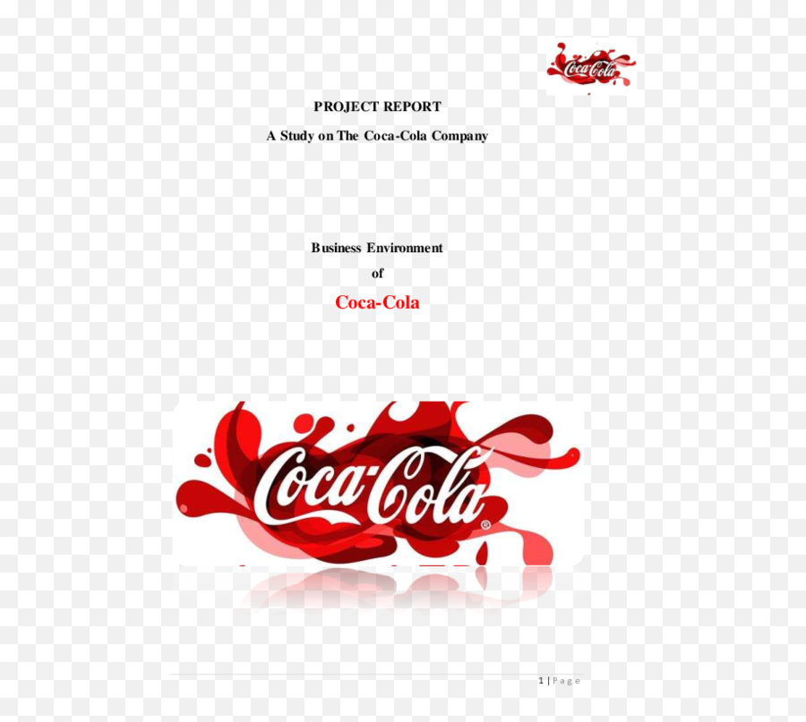 Project Report A Study - Business Environment Of Coca Cola Png,Coca Cola Company Logo