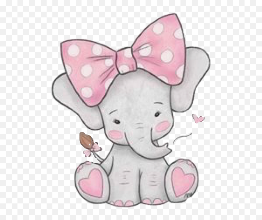 Elephant Pink Grey Gray Cute Baby Bow Hearts - Girl Pink Baby Elephant Clipart Png,Baby Elephant Png