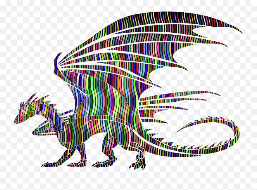 Wavy Prismatic Pattern Dragon Silhouette Free Svg - Black And White Dragon Clipart Png,Dragon Silhouette Png
