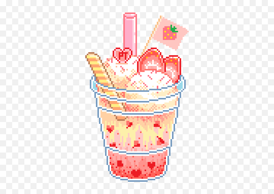 Soda Clipart Pixel Art - Kawaii Pixel Food Transparent Strawberry On Cream Pixel Art Png,Pixel Art Transparent