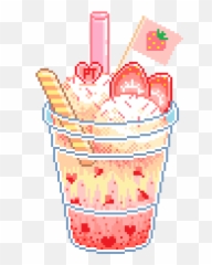 Soda Clipart Pixel Art - Kawaii Food Transparent Strawberry On Cream png