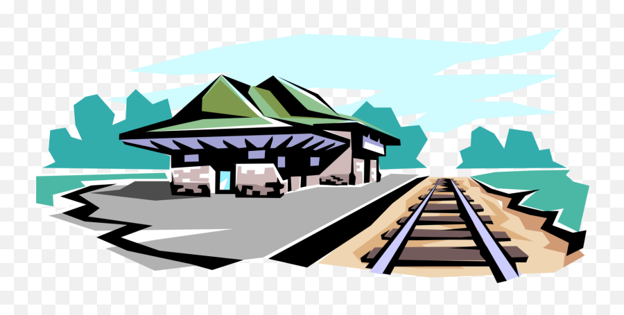 Train Passenger Station With Rail Tracks - Vector Image Railway Station Vector Png,Railroad Tracks Png