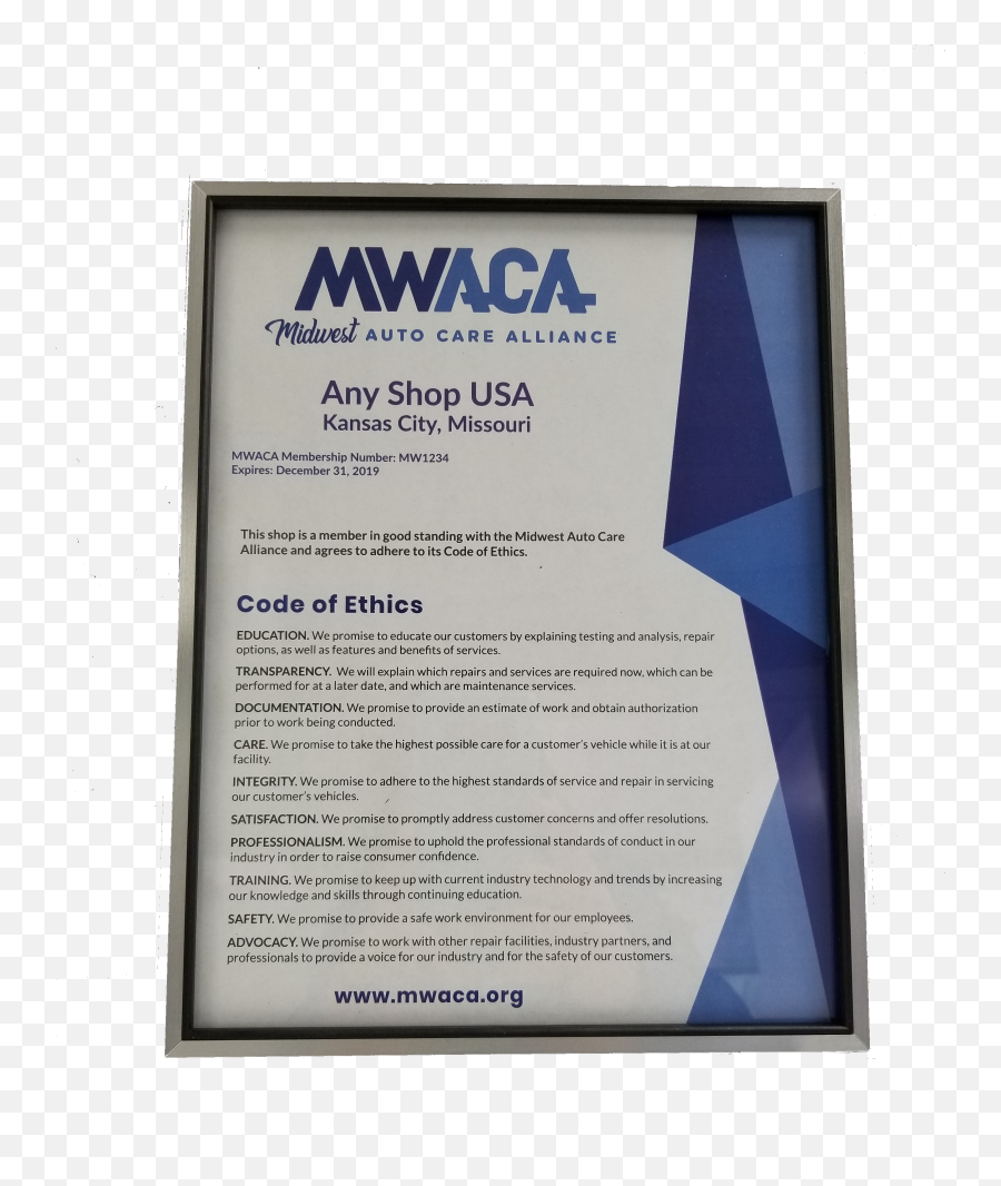 Code Of Ethics Mwaca Midwest Auto Care Alliance - Poster Frame Png,Ethics Png