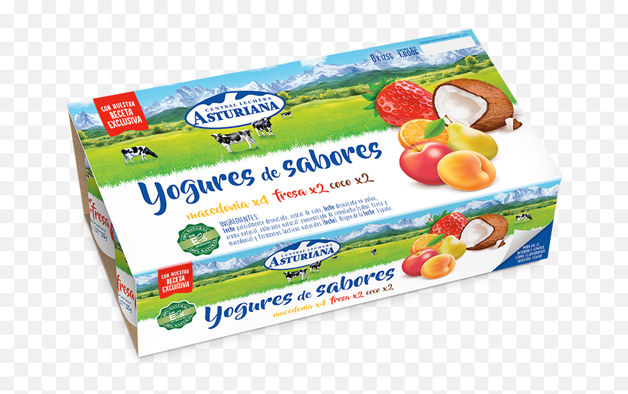 Coconut And Fruit Salad Flavoured Yogurts Pack Central - Central Lechera Asturiana Png,Fruit Salad Png
